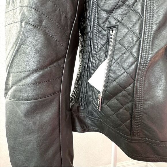 Geschallino Faux Leather Jacket Boho Short Biker Bomber Coat SZ L NEW - Picture 6 of 15